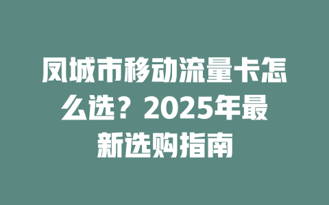凤城市移动流量卡怎么选？2025年最新选购指南