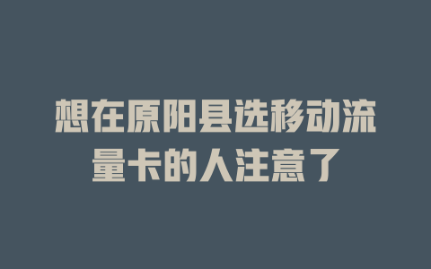 想在原阳县选移动流量卡的人注意了