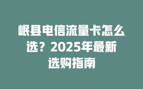 岷县电信流量卡怎么选？2025年最新选购指南