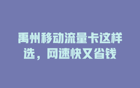 禹州移动流量卡这样选，网速快又省钱
