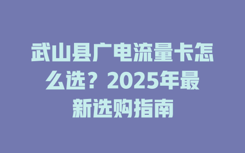 武山县广电流量卡怎么选？2025年最新选购指南