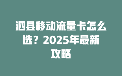 泗县移动流量卡怎么选？2025年最新攻略