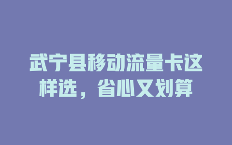 武宁县移动流量卡这样选，省心又划算