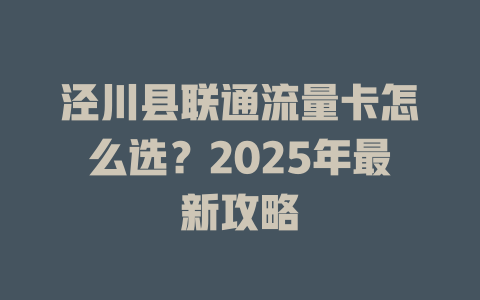 泾川县联通流量卡怎么选？2025年最新攻略