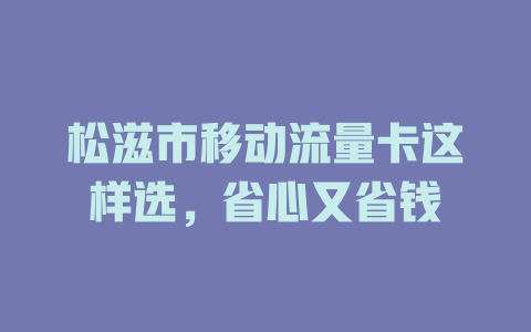 松滋市移动流量卡这样选，省心又省钱