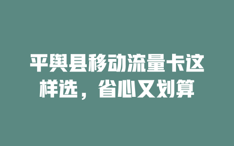 平舆县移动流量卡这样选，省心又划算
