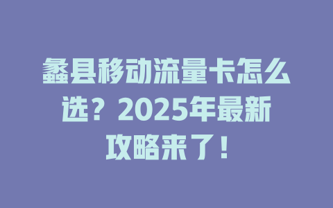蠡县移动流量卡怎么选？2025年最新攻略来了！