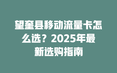 望奎县移动流量卡怎么选？2025年最新选购指南