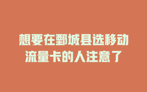 想要在鄄城县选移动流量卡的人注意了