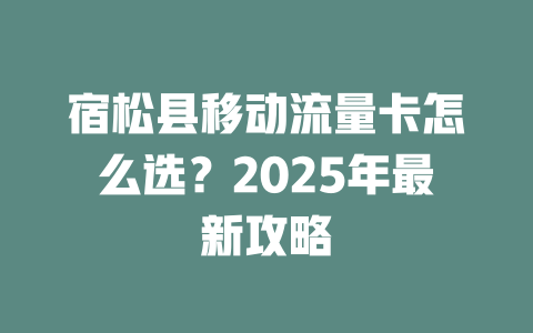 宿松县移动流量卡怎么选？2025年最新攻略