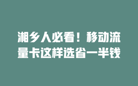 湘乡人必看！移动流量卡这样选省一半钱