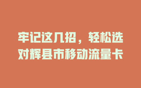 牢记这几招，轻松选对辉县市移动流量卡