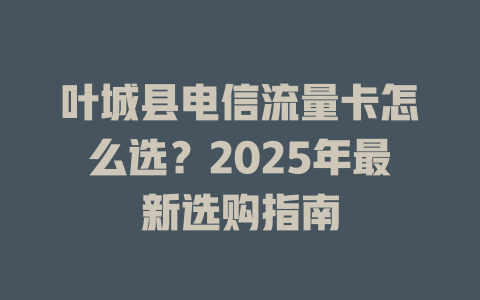 叶城县电信流量卡怎么选？2025年最新选购指南