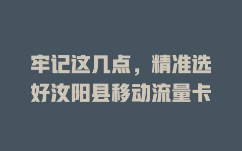 牢记这几点，精准选好汝阳县移动流量卡