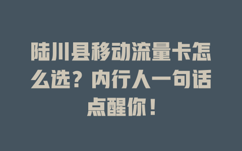 陆川县移动流量卡怎么选？内行人一句话点醒你！