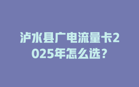 泸水县广电流量卡2025年怎么选？