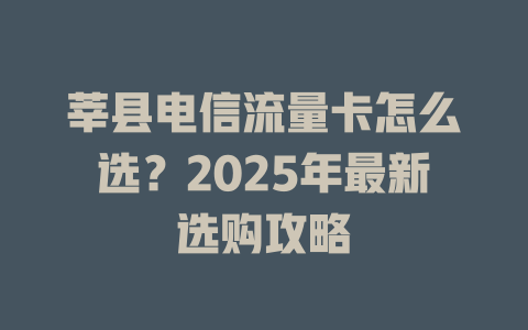 莘县电信流量卡怎么选？2025年最新选购攻略