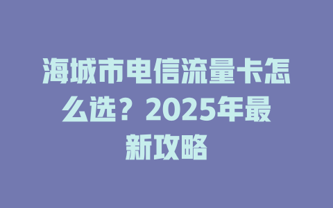 海城市电信流量卡怎么选？2025年最新攻略