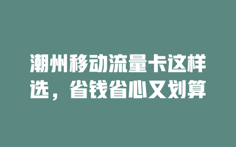潮州移动流量卡这样选，省钱省心又划算