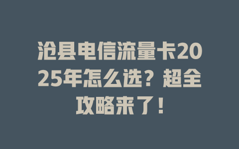 沧县电信流量卡2025年怎么选？超全攻略来了！