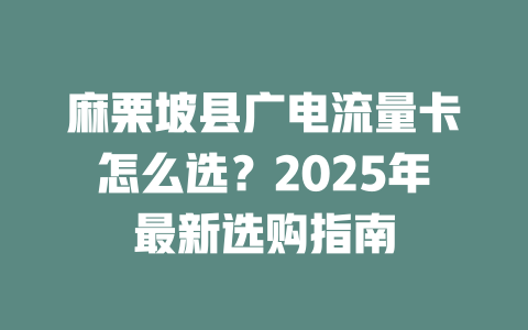 麻栗坡县广电流量卡怎么选？2025年最新选购指南