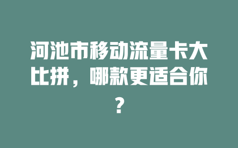 河池市移动流量卡大比拼，哪款更适合你？