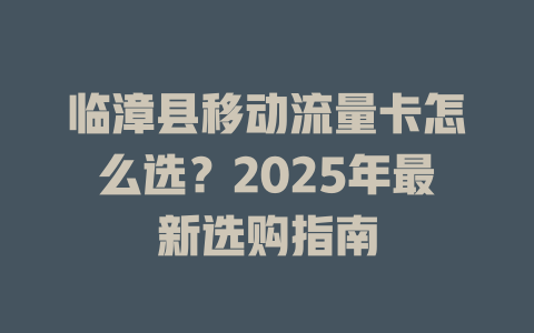 临漳县移动流量卡怎么选？2025年最新选购指南