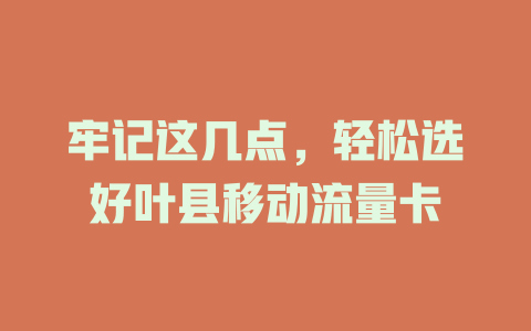 牢记这几点，轻松选好叶县移动流量卡