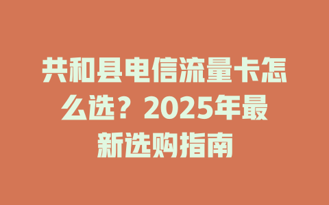 共和县电信流量卡怎么选？2025年最新选购指南
