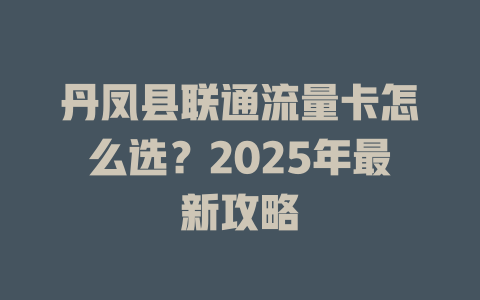 丹凤县联通流量卡怎么选？2025年最新攻略