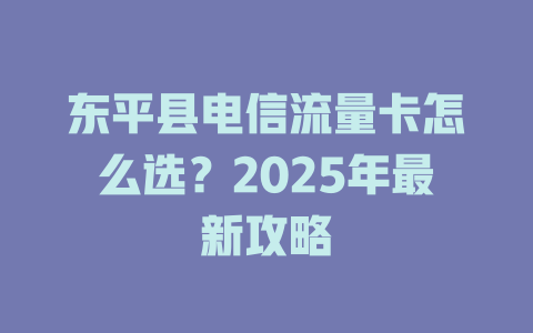 东平县电信流量卡怎么选？2025年最新攻略