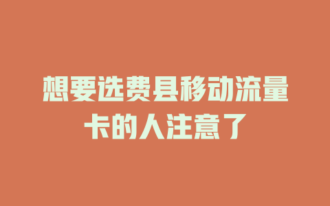 想要选费县移动流量卡的人注意了