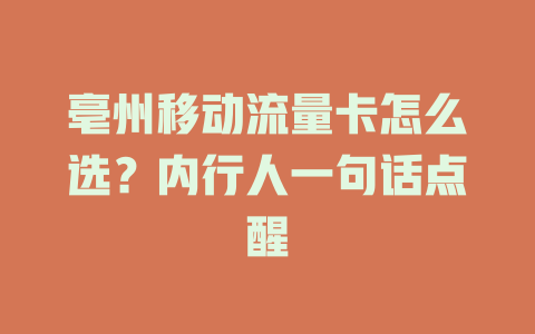 亳州移动流量卡怎么选？内行人一句话点醒
