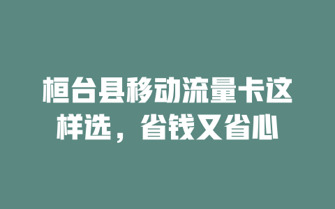 桓台县移动流量卡这样选，省钱又省心
