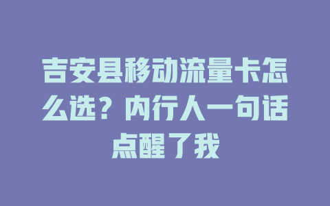 吉安县移动流量卡怎么选？内行人一句话点醒了我