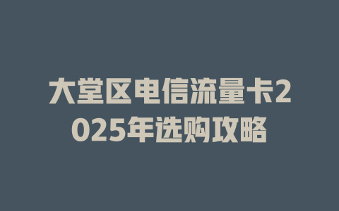 大堂区电信流量卡2025年选购攻略