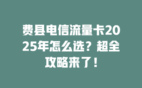 费县电信流量卡2025年怎么选？超全攻略来了！