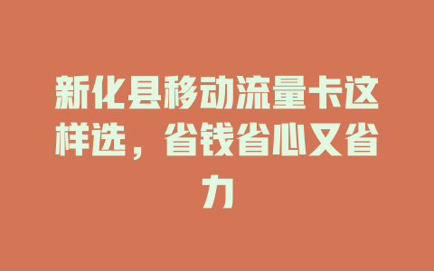 新化县移动流量卡这样选，省钱省心又省力
