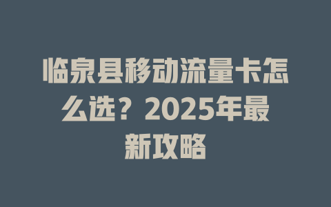 临泉县移动流量卡怎么选？2025年最新攻略