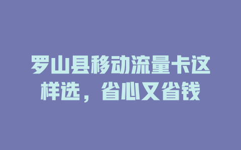 罗山县移动流量卡这样选，省心又省钱