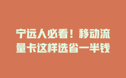 宁远人必看！移动流量卡这样选省一半钱
