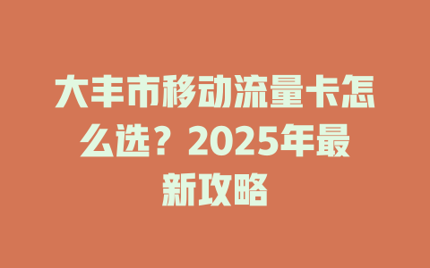 大丰市移动流量卡怎么选？2025年最新攻略