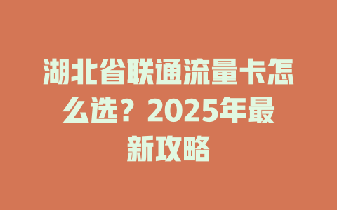 湖北省联通流量卡怎么选？2025年最新攻略