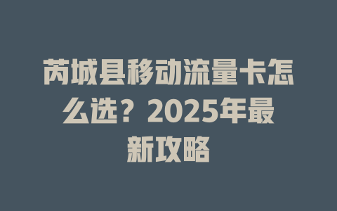 芮城县移动流量卡怎么选？2025年最新攻略