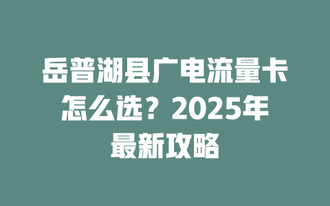 岳普湖县广电流量卡怎么选？2025年最新攻略