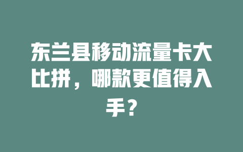 东兰县移动流量卡大比拼，哪款更值得入手？
