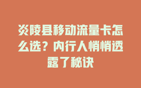 炎陵县移动流量卡怎么选？内行人悄悄透露了秘诀