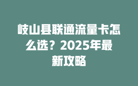 岐山县联通流量卡怎么选？2025年最新攻略