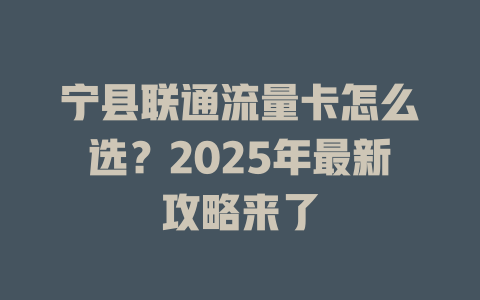 宁县联通流量卡怎么选？2025年最新攻略来了