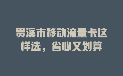 贵溪市移动流量卡这样选，省心又划算